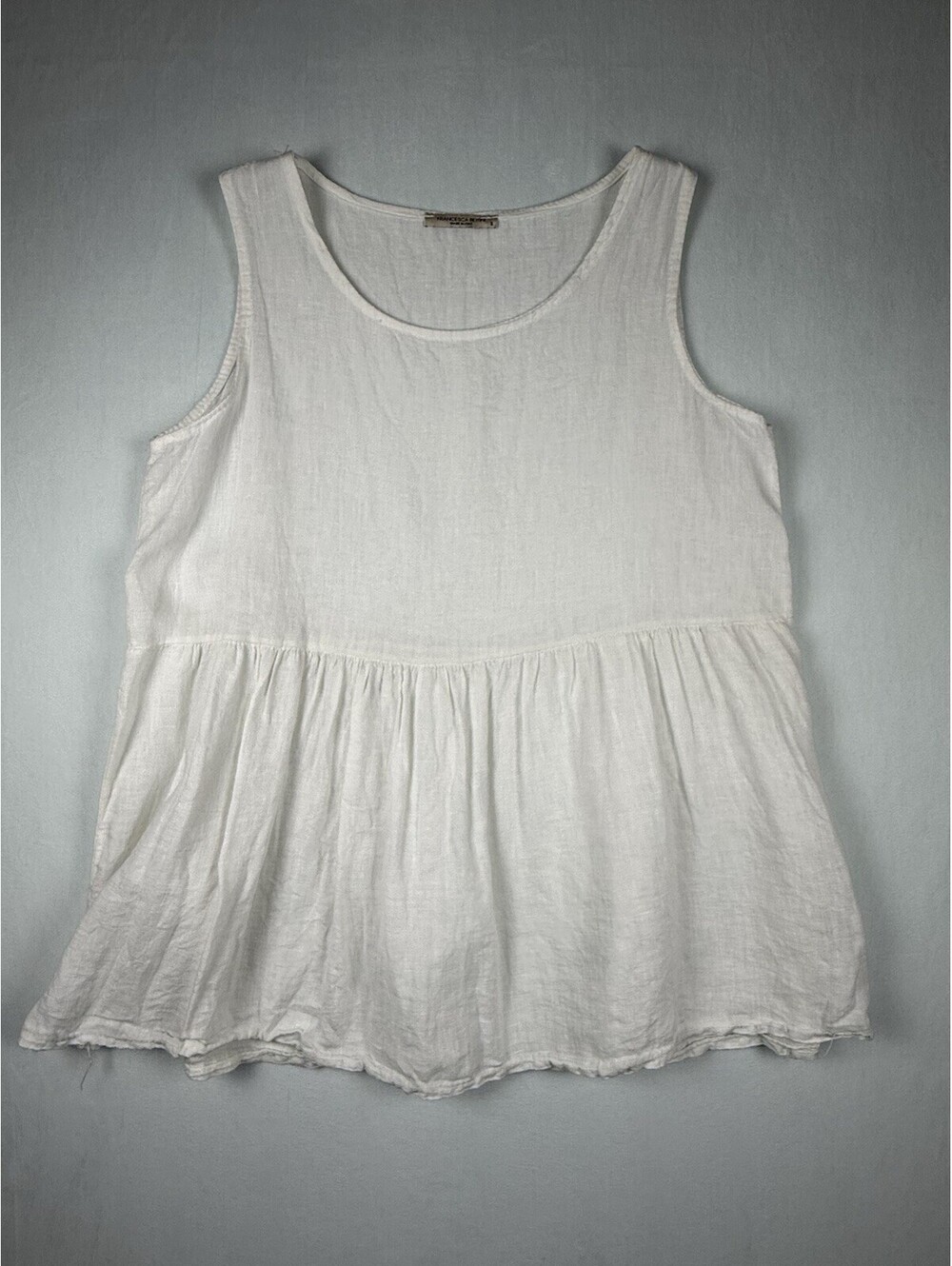 Francesca Bettini Tunic Top Blouse Women Sz S White 100% Linen Italy Lagenlook